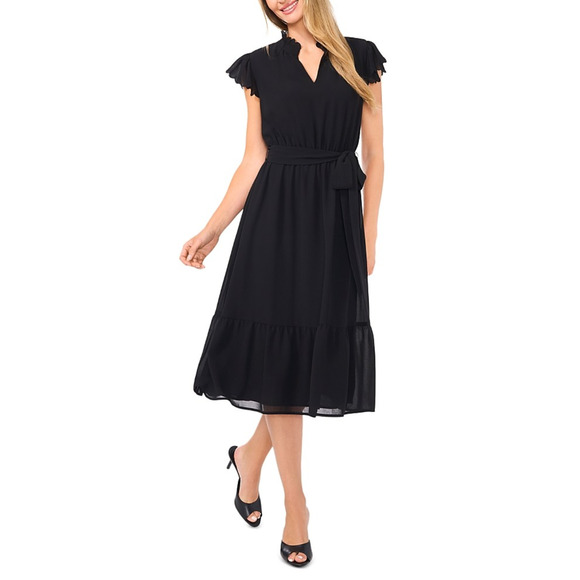 CeCe Women Tie Waist Midi Dress Black Size XL - Picture 1 of 2